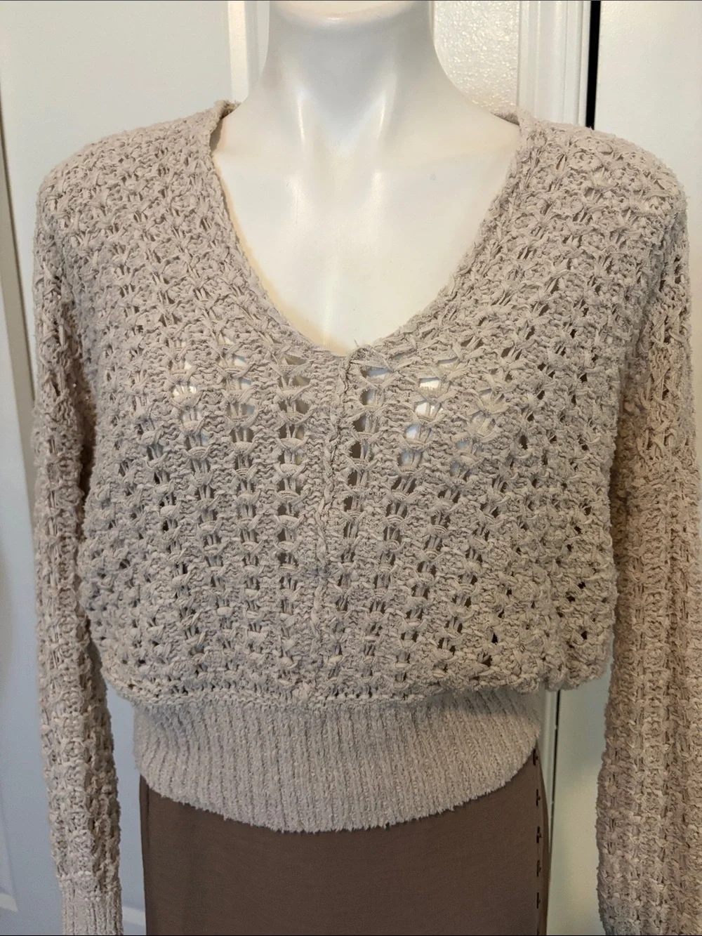 Free People Blush Open-Knit V-Neck Sweater